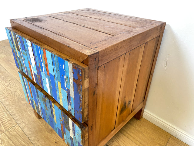 Boatwood by WMK # 1/2 Einzigartiger Nachttisch mit Schubladen, ein aus altem Bootsholz handgefertigtes Unikat aus massivem Teakholz # Kommode Nachtkommode Nachtschränkchen Nachtschrank Bed Side Teak