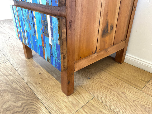 Boatwood by WMK # 1/2 Einzigartiger Nachttisch mit Schubladen, ein aus altem Bootsholz handgefertigtes Unikat aus massivem Teakholz # Kommode Nachtkommode Nachtschränkchen Nachtschrank Bed Side Teak