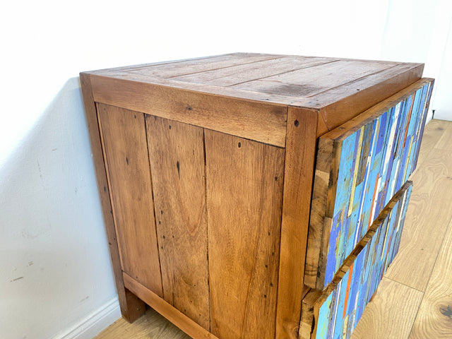 Boatwood by WMK # 1/2 Einzigartiger Nachttisch mit Schubladen, ein aus altem Bootsholz handgefertigtes Unikat aus massivem Teakholz # Kommode Nachtkommode Nachtschränkchen Nachtschrank Bed Side Teak