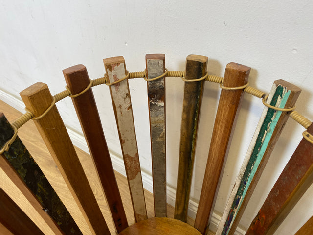 Boatwood by WMK # 1/3 Einzigartiger Papierkorb aus altem Bootsholz, ein handgefertigtes Unikat aus Teakholz , ⌀40cm # bunter Papiereimer Eimer Abfalleimer Korb Mülleimer Müllkorb Blumentopf Upcycling