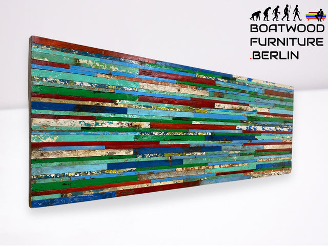Boatwood by WMK I Einzigartiges Patchwork Paneel handgefertigt aus altem Bootsholz in Originalfarben I buntes Wandbild Holz Bild Wandpaneel Kunstwerk Gemälde Bootsholz Treibholz Berlin Sylt Rostock