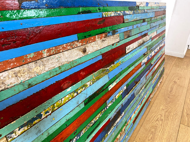 Boatwood by WMK I Einzigartiges Patchwork Paneel handgefertigt aus altem Bootsholz in Originalfarben I buntes Wandbild Holz Bild Wandpaneel Kunstwerk Gemälde Bootsholz Treibholz Berlin Sylt Rostock