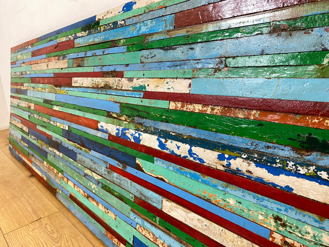 Boatwood by WMK I Einzigartiges Patchwork Paneel handgefertigt aus altem Bootsholz in Originalfarben I buntes Wandbild Holz Bild Wandpaneel Kunstwerk Gemälde Bootsholz Treibholz Berlin Sylt Rostock