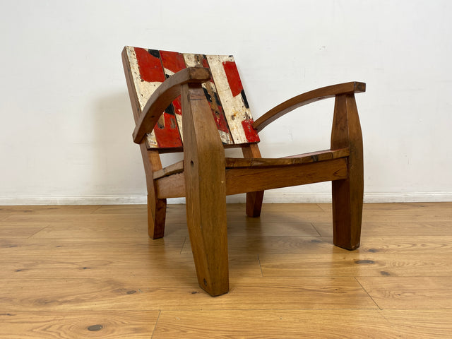 Boatwood by WMK I Besonderer Relax Sessel aus altem Bootsholz, ein handgefertigtes Unikat aus massivem Teakholz I Holzsessel Balkonsessel Gartenstuhl Gartensessel Gastro Gartenmöbel Balkonmöbel Boot