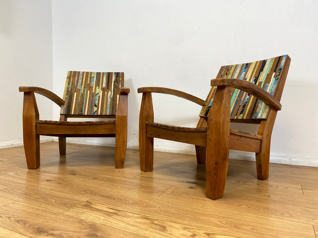 Boatwood by WMK I 1/2 Wunderschöner Relax Sessel aus altem Bootsholz, ein handgefertigtes Unikat aus massivem Teakholz I Holzsessel Balkonsessel Gartenstuhl Gartensessel Gastro Gartenmöbel Balkonmöbel