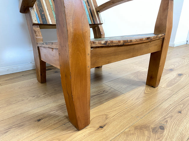 Boatwood by WMK I 1/2 Wunderschöner Relax Sessel aus altem Bootsholz, ein handgefertigtes Unikat aus massivem Teakholz I Holzsessel Balkonsessel Gartenstuhl Gartensessel Gastro Gartenmöbel Balkonmöbel