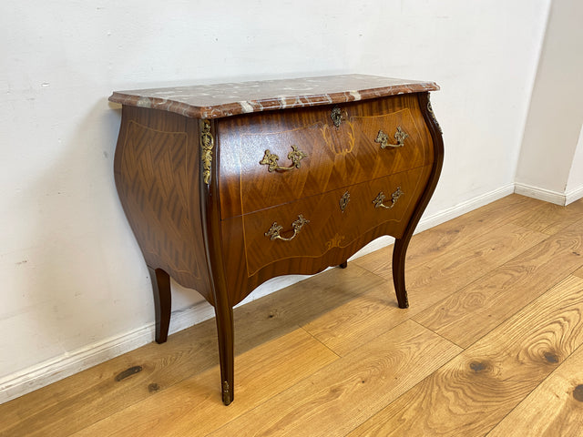 WMK I Elegante kleine skandinavische Stilmöbel Bombé Kommode von Rydén Möbler, Vollholz, mit Schubladen & edler Marmor Platte I Schrank Dresser Flur Barock Rokoko Louis XV Vintage Berlin Hessen Bayern