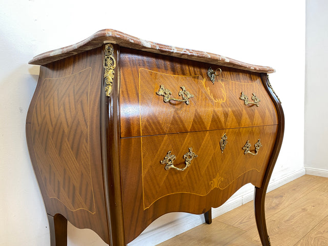 WMK I Elegante kleine skandinavische Stilmöbel Bombé Kommode von Rydén Möbler, Vollholz, mit Schubladen & edler Marmor Platte I Schrank Dresser Flur Barock Rokoko Louis XV Vintage Berlin Hessen Bayern