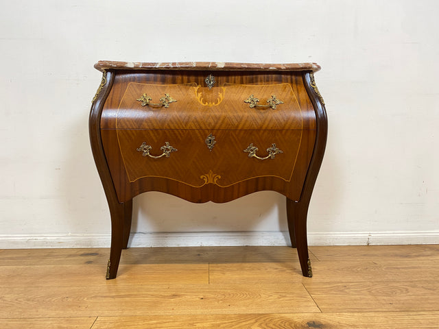 WMK I Elegante kleine skandinavische Stilmöbel Bombé Kommode von Rydén Möbler, Vollholz, mit Schubladen & edler Marmor Platte I Schrank Dresser Flur Barock Rokoko Louis XV Vintage Berlin Hessen Bayern