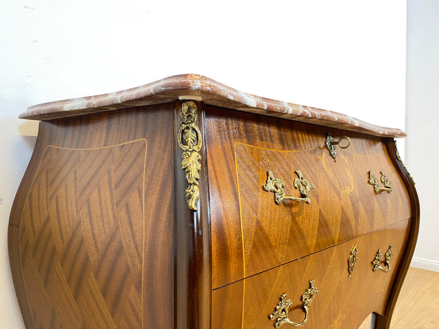 WMK I Elegante kleine skandinavische Stilmöbel Bombé Kommode von Rydén Möbler, Vollholz, mit Schubladen & edler Marmor Platte I Schrank Dresser Flur Barock Rokoko Louis XV Vintage Berlin Hessen Bayern