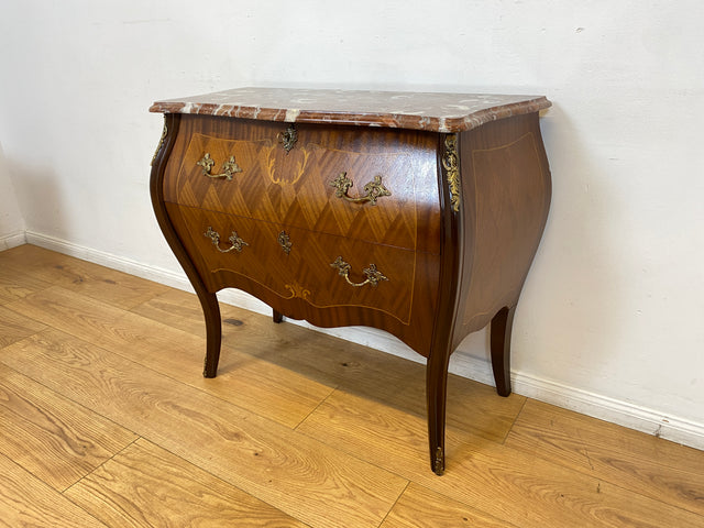 WMK I Elegante kleine skandinavische Stilmöbel Bombé Kommode von Rydén Möbler, Vollholz, mit Schubladen & edler Marmor Platte I Schrank Dresser Flur Barock Rokoko Louis XV Vintage Berlin Hessen Bayern