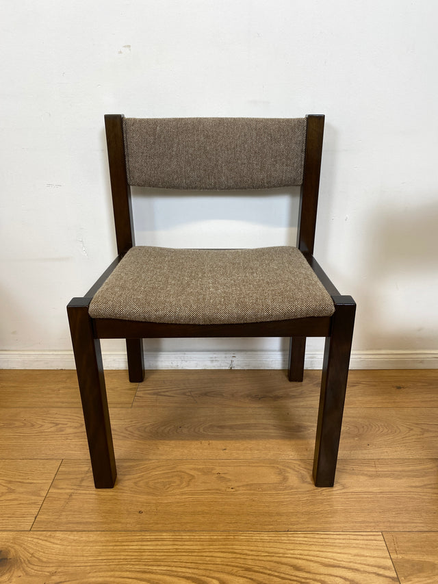WMK # Set aus 6 stilvollen skandinavischen Vintage Esszimmerstühlen mit braunem Holzgestell und hochwertigem grauem Wollbezug I Stühle Küchenstühle Holzstühle Dining Chairs 70er 80er Berlin Jena Bonn