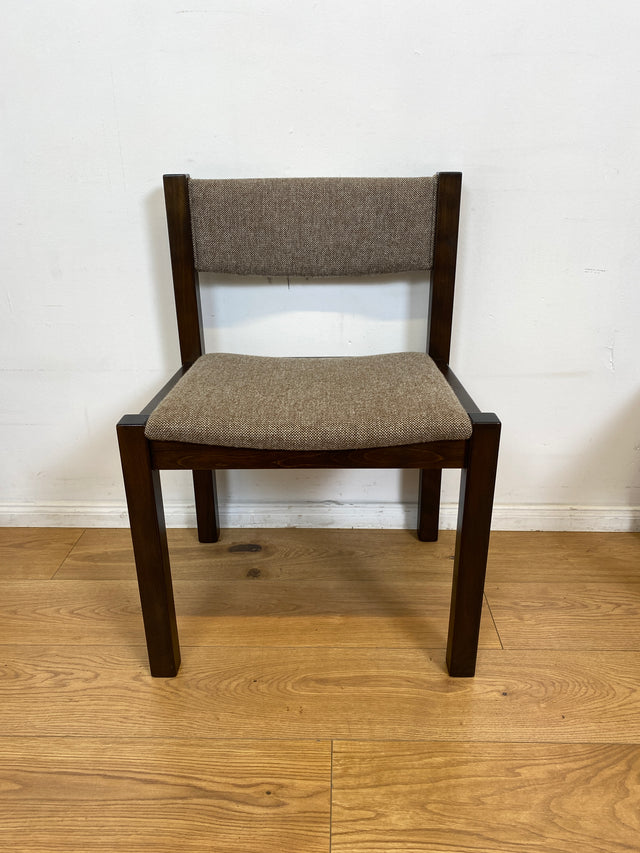 WMK # Set aus 6 stilvollen skandinavischen Vintage Esszimmerstühlen mit braunem Holzgestell und hochwertigem grauem Wollbezug I Stühle Küchenstühle Holzstühle Dining Chairs 70er 80er Berlin Jena Bonn