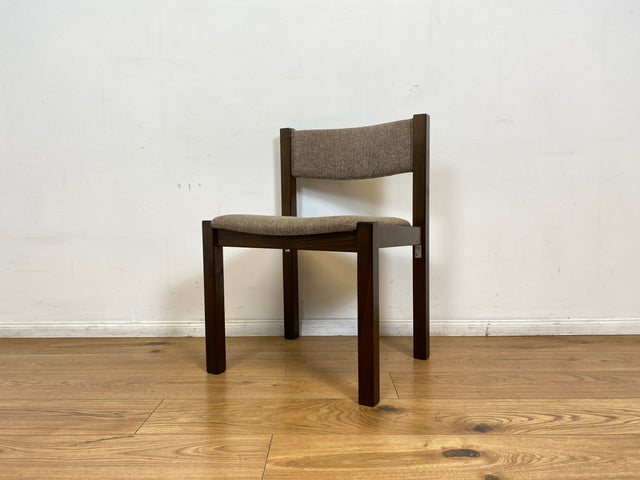 WMK # Set aus 6 stilvollen skandinavischen Vintage Esszimmerstühlen mit braunem Holzgestell und hochwertigem grauem Wollbezug I Stühle Küchenstühle Holzstühle Dining Chairs 70er 80er Berlin Jena Bonn