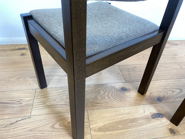 WMK # Set aus 6 stilvollen skandinavischen Vintage Esszimmerstühlen mit braunem Holzgestell und hochwertigem grauem Wollbezug I Stühle Küchenstühle Holzstühle Dining Chairs 70er 80er Berlin Jena Bonn