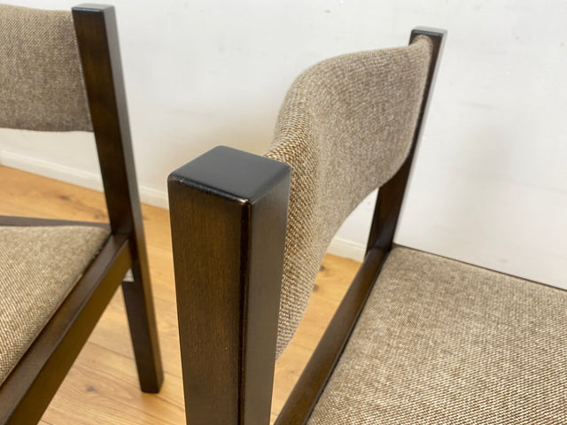 WMK # Set aus 6 stilvollen skandinavischen Vintage Esszimmerstühlen mit braunem Holzgestell und hochwertigem grauem Wollbezug I Stühle Küchenstühle Holzstühle Dining Chairs 70er 80er Berlin Jena Bonn