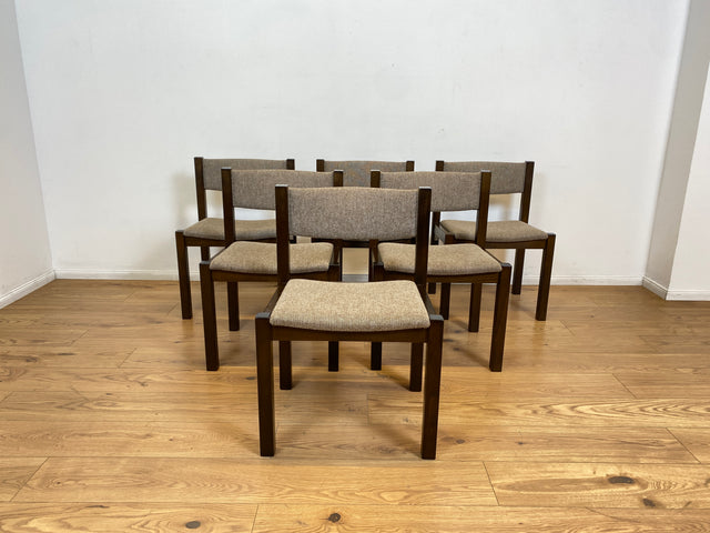 WMK # Set aus 6 stilvollen skandinavischen Vintage Esszimmerstühlen mit braunem Holzgestell und hochwertigem grauem Wollbezug I Stühle Küchenstühle Holzstühle Dining Chairs 70er 80er Berlin Jena Bonn