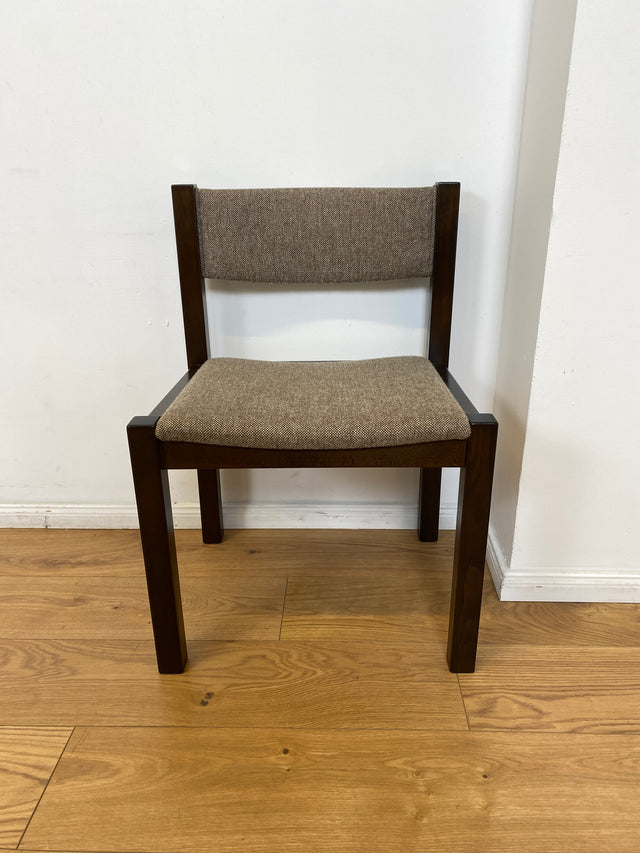 WMK # Set aus 6 stilvollen skandinavischen Vintage Esszimmerstühlen mit braunem Holzgestell und hochwertigem grauem Wollbezug I Stühle Küchenstühle Holzstühle Dining Chairs 70er 80er Berlin Jena Bonn