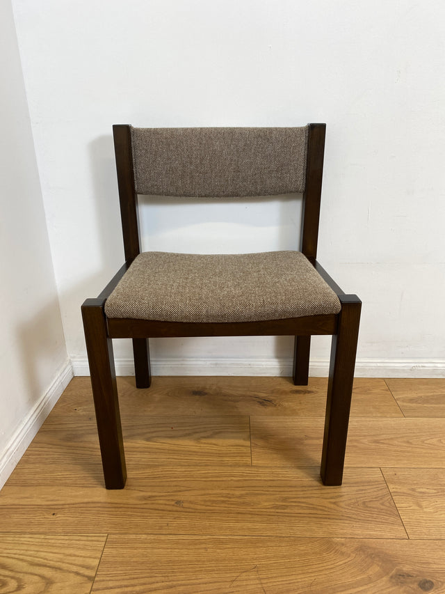 WMK # Set aus 6 stilvollen skandinavischen Vintage Esszimmerstühlen mit braunem Holzgestell und hochwertigem grauem Wollbezug I Stühle Küchenstühle Holzstühle Dining Chairs 70er 80er Berlin Jena Bonn
