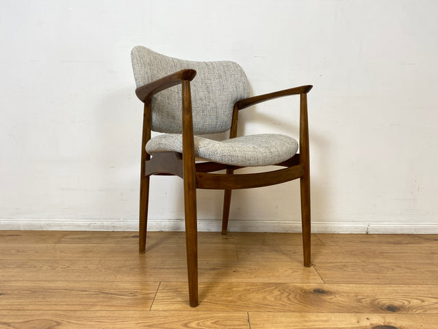 WMK I Skandinavischer Mid-Century Designer Sessel von Ejnar Larsen & Aksel Bender für Fritz Hansen mit Wollbezug & Teakholz Rahmen I Armlehnstuhl Armchair Stuhl Schreibtisch Danish Design Vintage Teak