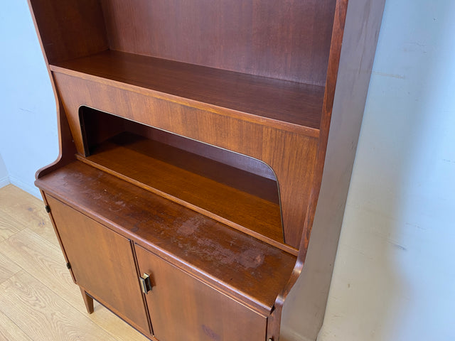 WMK I Schöner skandinavischer Mid-Century Bücherschrank mit ausziehbarer Schreibfläche und Geheimfach I Sekretär Schreibtisch Regal Bücherregal Highboard Kommode Vintage 60er Berlin Hannover Leipzig