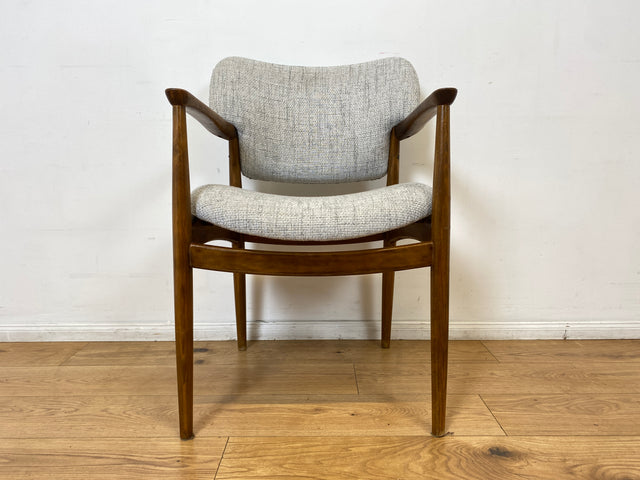 WMK I Skandinavischer Mid-Century Designer Sessel von Ejnar Larsen & Aksel Bender für Fritz Hansen mit Wollbezug & Teakholz Rahmen I Armlehnstuhl Armchair Stuhl Schreibtisch Danish Design Vintage Teak