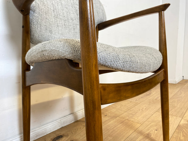 WMK I Skandinavischer Mid-Century Designer Sessel von Ejnar Larsen & Aksel Bender für Fritz Hansen mit Wollbezug & Teakholz Rahmen I Armlehnstuhl Armchair Stuhl Schreibtisch Danish Design Vintage Teak