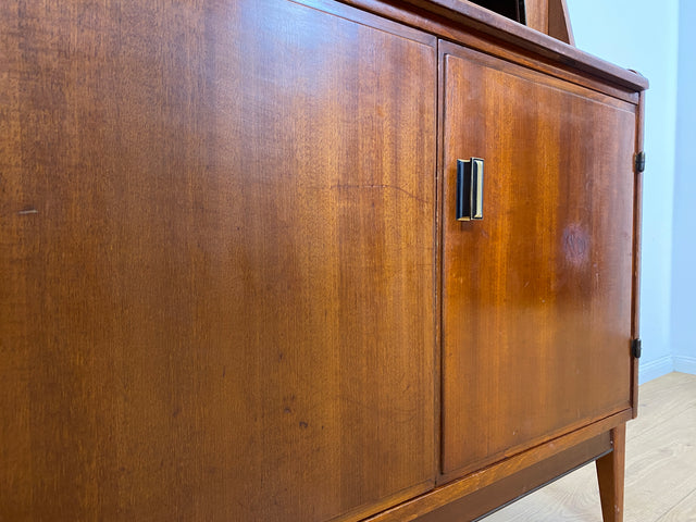 WMK I Schöner skandinavischer Mid-Century Bücherschrank mit ausziehbarer Schreibfläche und Geheimfach I Sekretär Schreibtisch Regal Bücherregal Highboard Kommode Vintage 60er Berlin Hannover Leipzig