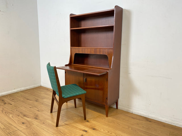 WMK I Schöner skandinavischer Mid-Century Bücherschrank mit ausziehbarer Schreibfläche und Geheimfach I Sekretär Schreibtisch Regal Bücherregal Highboard Kommode Vintage 60er Berlin Hannover Leipzig