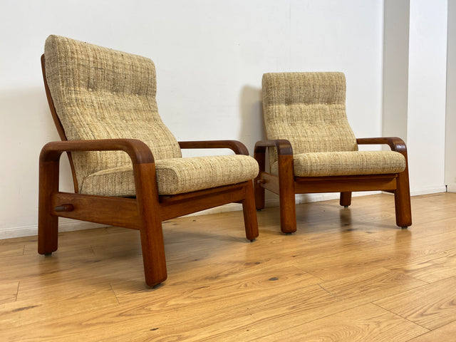 WMK I 1/2 Rarer skandinavischer Designer Sessel von HS Design, Teakholz Rahmen und feiner Wollbezug I Hochlehner Lesesessel Relax Armchair Teak Danish Design Mid-Century Vintage Berlin Hamburg München