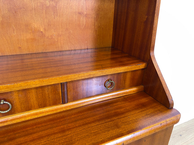 WMK I Hochwertiger skandinavischer Mid-Century Bücherschrank aus vollem Holz mit ausziehbarer Schreibplatte I Sekretär Desk Schreibtisch Bücherregal Regal Highboard Kommode Vintage Berlin Köln Bremen