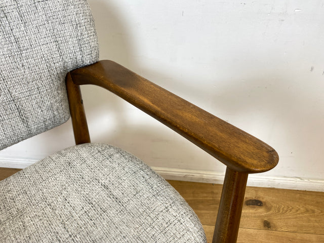 WMK I Skandinavischer Mid-Century Designer Sessel von Ejnar Larsen & Aksel Bender für Fritz Hansen mit Wollbezug & Teakholz Rahmen I Armlehnstuhl Armchair Stuhl Schreibtisch Danish Design Vintage Teak