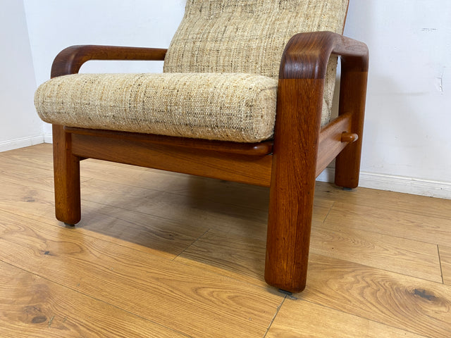 WMK I 1/2 Rarer skandinavischer Designer Sessel von HS Design, Teakholz Rahmen und feiner Wollbezug I Hochlehner Lesesessel Relax Armchair Teak Danish Design Mid-Century Vintage Berlin Hamburg München
