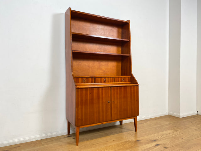 WMK I Hochwertiger skandinavischer Mid-Century Bücherschrank aus vollem Holz mit ausziehbarer Schreibplatte I Sekretär Desk Schreibtisch Bücherregal Regal Highboard Kommode Vintage Berlin Köln Bremen