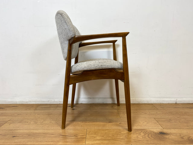 WMK I Skandinavischer Mid-Century Designer Sessel von Ejnar Larsen & Aksel Bender für Fritz Hansen mit Wollbezug & Teakholz Rahmen I Armlehnstuhl Armchair Stuhl Schreibtisch Danish Design Vintage Teak