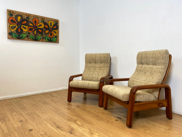 WMK I 1/2 Rarer skandinavischer Designer Sessel von HS Design, Teakholz Rahmen und feiner Wollbezug I Hochlehner Lesesessel Relax Armchair Teak Danish Design Mid-Century Vintage Berlin Hamburg München