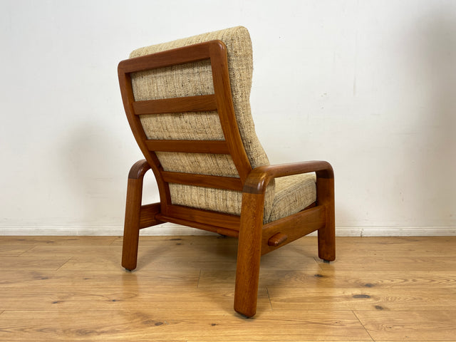 WMK I 1/2 Rarer skandinavischer Designer Sessel von HS Design, Teakholz Rahmen und feiner Wollbezug I Hochlehner Lesesessel Relax Armchair Teak Danish Design Mid-Century Vintage Berlin Hamburg München