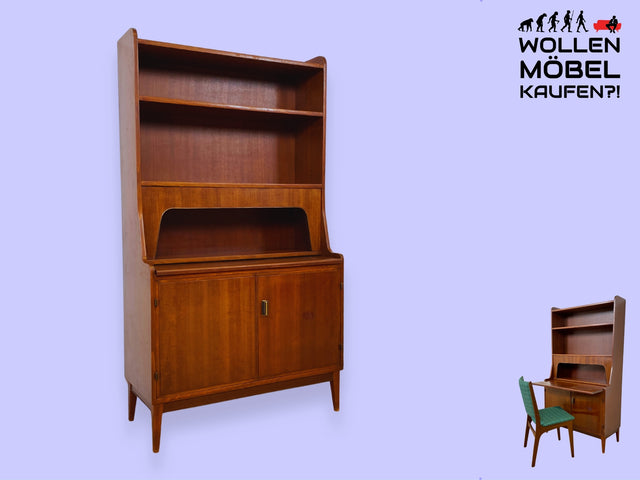 WMK I Schöner skandinavischer Mid-Century Bücherschrank mit ausziehbarer Schreibfläche und Geheimfach I Sekretär Schreibtisch Regal Bücherregal Highboard Kommode Vintage 60er Berlin Hannover Leipzig