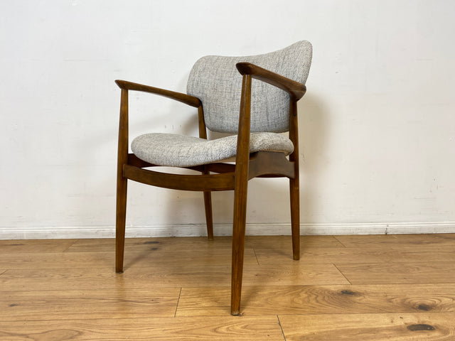 WMK I Skandinavischer Mid-Century Designer Sessel von Ejnar Larsen & Aksel Bender für Fritz Hansen mit Wollbezug & Teakholz Rahmen I Armlehnstuhl Armchair Stuhl Schreibtisch Danish Design Vintage Teak