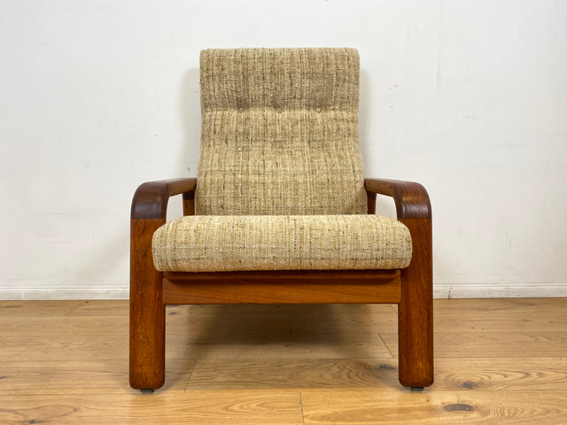 WMK I 1/2 Rarer skandinavischer Designer Sessel von HS Design, Teakholz Rahmen und feiner Wollbezug I Hochlehner Lesesessel Relax Armchair Teak Danish Design Mid-Century Vintage Berlin Hamburg München
