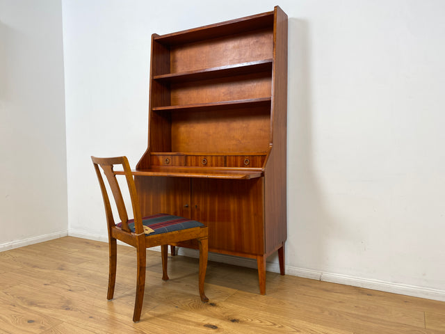 WMK I Hochwertiger skandinavischer Mid-Century Bücherschrank aus vollem Holz mit ausziehbarer Schreibplatte I Sekretär Desk Schreibtisch Bücherregal Regal Highboard Kommode Vintage Berlin Köln Bremen