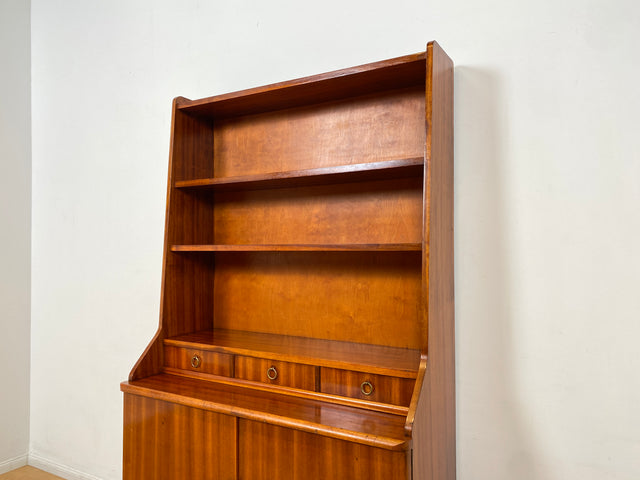 WMK I Hochwertiger skandinavischer Mid-Century Bücherschrank aus vollem Holz mit ausziehbarer Schreibplatte I Sekretär Desk Schreibtisch Bücherregal Regal Highboard Kommode Vintage Berlin Köln Bremen