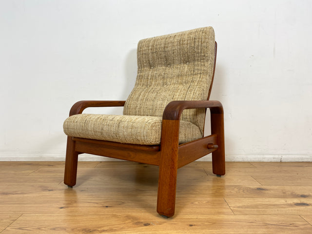 WMK I 1/2 Rarer skandinavischer Designer Sessel von HS Design, Teakholz Rahmen und feiner Wollbezug I Hochlehner Lesesessel Relax Armchair Teak Danish Design Mid-Century Vintage Berlin Hamburg München