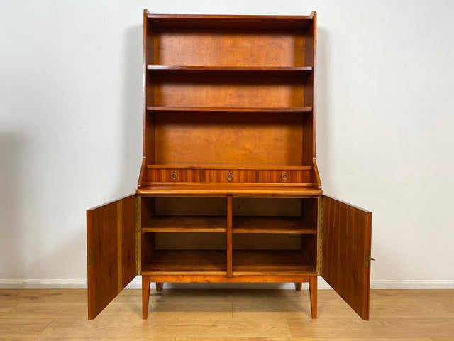 WMK I Hochwertiger skandinavischer Mid-Century Bücherschrank aus vollem Holz mit ausziehbarer Schreibplatte I Sekretär Desk Schreibtisch Bücherregal Regal Highboard Kommode Vintage Berlin Köln Bremen