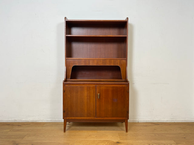 WMK I Schöner skandinavischer Mid-Century Bücherschrank mit ausziehbarer Schreibfläche und Geheimfach I Sekretär Schreibtisch Regal Bücherregal Highboard Kommode Vintage 60er Berlin Hannover Leipzig
