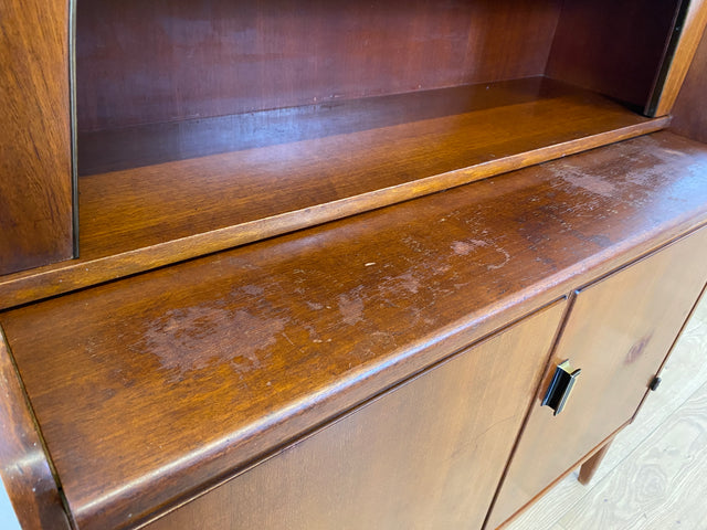 WMK I Schöner skandinavischer Mid-Century Bücherschrank mit ausziehbarer Schreibfläche und Geheimfach I Sekretär Schreibtisch Regal Bücherregal Highboard Kommode Vintage 60er Berlin Hannover Leipzig