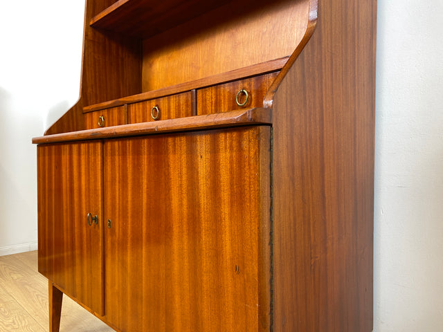 WMK I Hochwertiger skandinavischer Mid-Century Bücherschrank aus vollem Holz mit ausziehbarer Schreibplatte I Sekretär Desk Schreibtisch Bücherregal Regal Highboard Kommode Vintage Berlin Köln Bremen