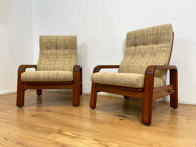 WMK I 1/2 Rarer skandinavischer Designer Sessel von HS Design, Teakholz Rahmen und feiner Wollbezug I Hochlehner Lesesessel Relax Armchair Teak Danish Design Mid-Century Vintage Berlin Hamburg München