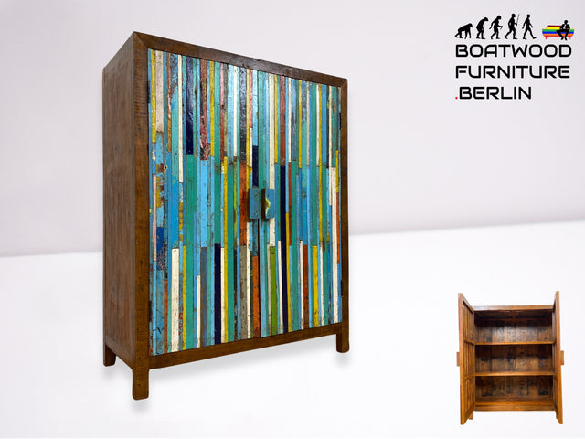 Boatwood by WMK I Sehr schöner Schrank aus altem Bootsholz I handgefertigtes Unikat I Teakholz massiv I Highboard Kleiderschrank Wäscheschrank Sideboard Kommode Schuhschrank Berlin Ulm