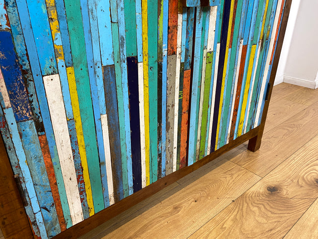 Boatwood by WMK I Sehr schöner Schrank aus altem Bootsholz I handgefertigtes Unikat I Teakholz massiv I Highboard Kleiderschrank Wäscheschrank Sideboard Kommode Schuhschrank Berlin Ulm